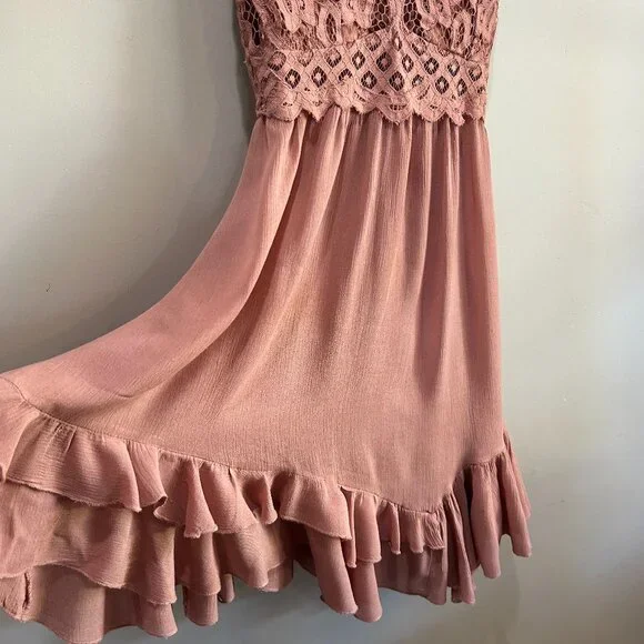 Free People Womens Adella Flowy lace Slip Dress Dusty Rose Pink Size ? Women's - Picture 6 of 14
